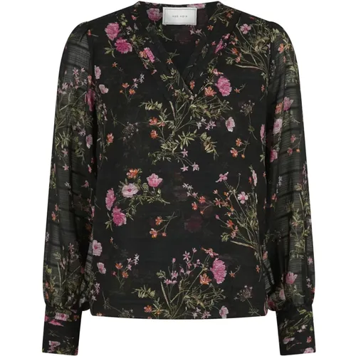 Flower Print Blouse Black , female, Sizes: M, XS, S, L, XL - NEO NOIR - Modalova