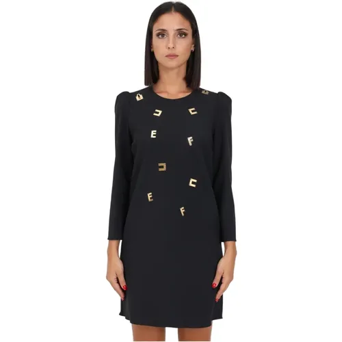 Schwarzes Boxed Mini Kleid mit Metallbuchstaben , Damen, Größe: XS - Elisabetta Franchi - Modalova