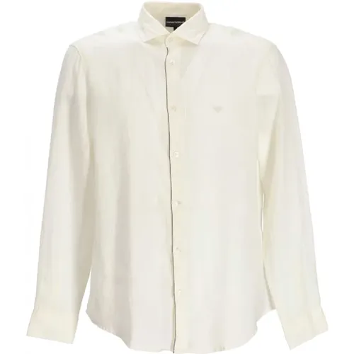 Linen Regular Fit Shirt with Embroidered Eagle Logo , male, Sizes: 3XL - Emporio Armani - Modalova