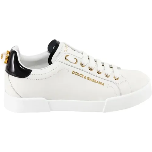 Leather Sneakers with Metal Logo , female, Sizes: 3 1/2 UK, 3 UK, 5 1/2 UK, 5 UK, 6 UK, 8 UK, 4 UK, 4 1/2 UK, 7 UK - Dolce & Gabbana - Modalova