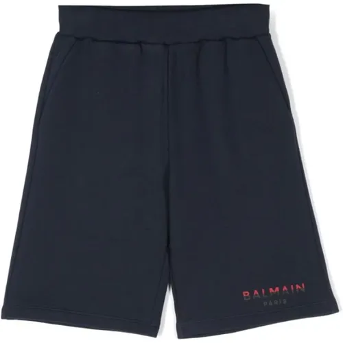 Marineblaue Baumwoll-Jersey-Shorts - Balmain - Modalova