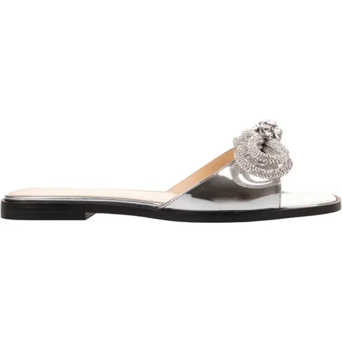 Silberne Flache Sandalen mit Schleife und Strass , Damen, Größe: 37 1/2 EU - Mach & Mach - Modalova