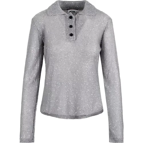 Sequin Embellished Knit Polo Shirt , female, Sizes: M, XS - Msgm - Modalova