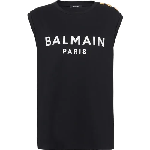 T-Shirt aus Öko-Baumwolle mit aufgedrucktem -Logo , Damen, Größe: L - Balmain - Modalova