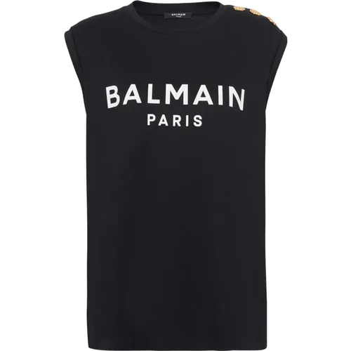 T-Shirt aus Öko-Baumwolle mit aufgedrucktem -Logo , Damen, Größe: S - Balmain - Modalova