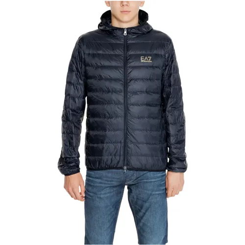 Blaue Kapuzen-Zip-Jacke Polyamid , Herren, Größe: S - Emporio Armani EA7 - Modalova