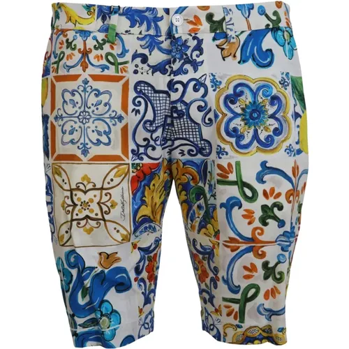 Majolika Print Baumwoll Chinos Shorts , Herren, Größe: S - Dolce & Gabbana - Modalova