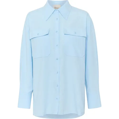 Sky Melange Loose-Fit Shirt , female, Sizes: L, M - My Essential Wardrobe - Modalova