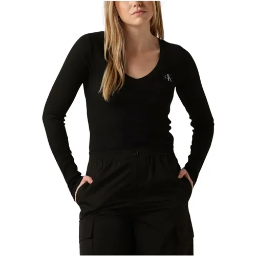 V-Ausschnitt Langarm Tops & T-Shirts , Damen, Größe: XS - Calvin Klein - Modalova