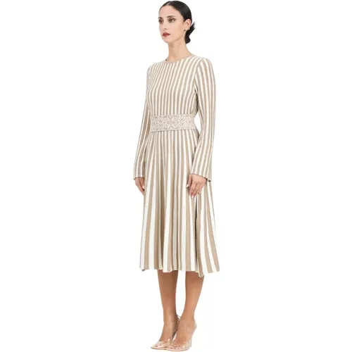 Gestreiftes Midi Kleid Weiß , Damen, Größe: XS - Akep - Modalova