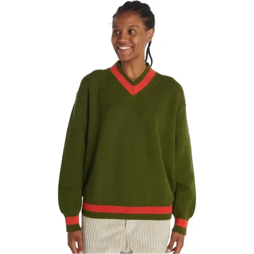 Grüner V-Ausschnitt Pullover mit Kontrastkante , Damen, Größe: S - Sofie D'hoore - Modalova