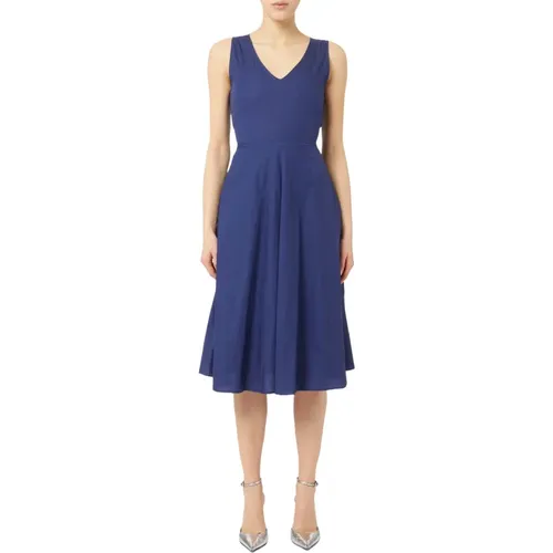 Blaues Midi-Kleid mit V-Ausschnitt , Damen, Größe: 2XS - Marella - Modalova