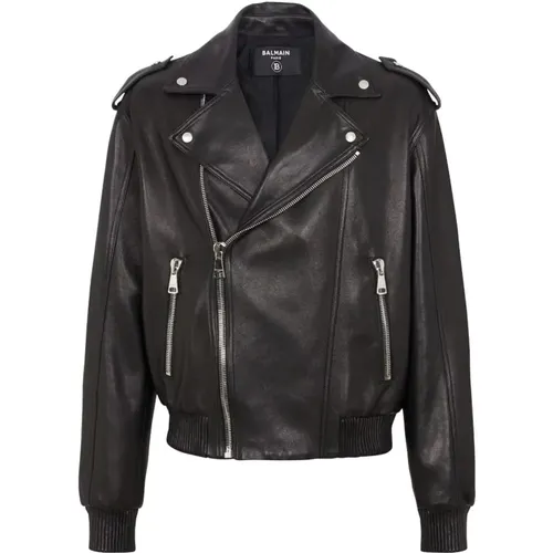 Leather Bomber Jacket , male, Sizes: L - Balmain - Modalova