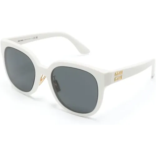 Weiße Sonnenbrille mit Original-Etui , Damen, Größe: 55 MM - Miu Miu - Modalova