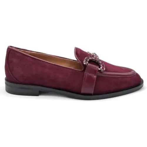 Burgundy Suede Loafer with Front Accessory , female, Sizes: 3 UK, 5 UK, 4 UK - Roberto Festa - Modalova