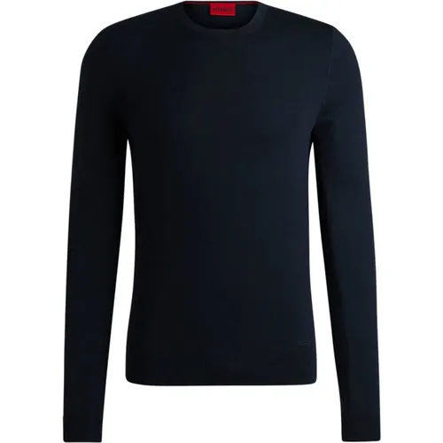 Blauer Wollpullover Elegantes Logo Bestickt , Herren, Größe: M - Hugo Boss - Modalova