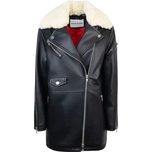 Fur Collar Biker Coat , female, Sizes: S, 2XS - Stand Studio - Modalova