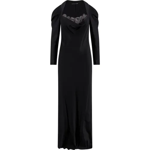 Schwarzes Kleid mit langen Ärmeln und ausgestelltem Saum - alberta ferretti - Modalova