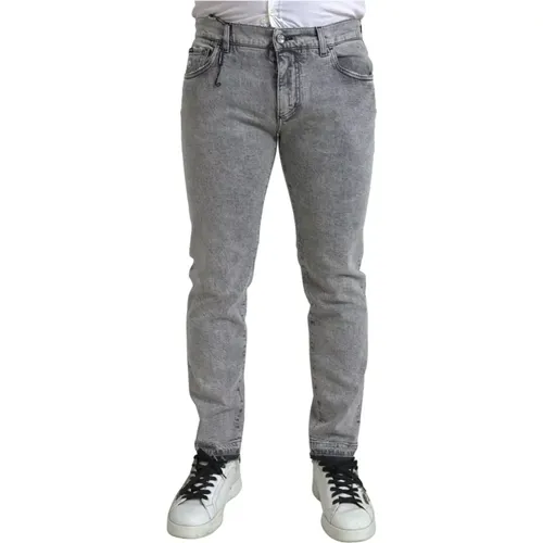 Authentische Graue Baumwoll-Skinny-Denim-Jeans , Herren, Größe: XL - Dolce & Gabbana - Modalova