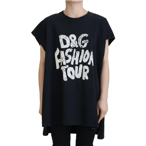 Luxuriöses Schwarzes Baumwoll-T-Shirt mit Druck - Dolce & Gabbana - Modalova