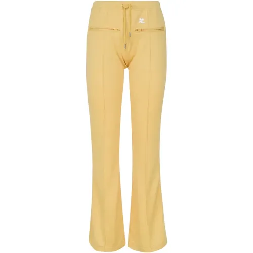 Sportliche Gelbe Texturierte Hose mit Taschen , Damen, Größe: XS - Courrèges - Modalova