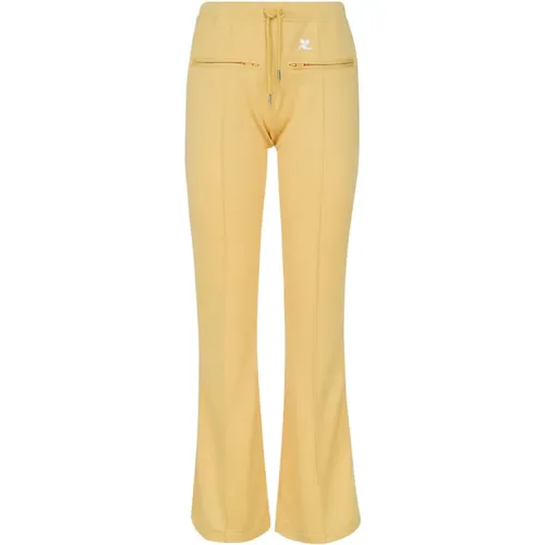 Sporty Yellow Textured Trousers with Pockets , female, Sizes: XS, S - Courrèges - Modalova