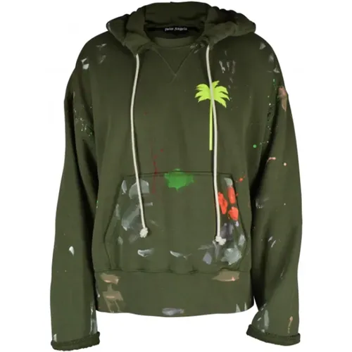 Grüner Sweatshirt mit Farbflecken , Herren, Größe: S - Palm Angels - Modalova