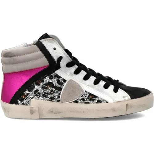 Silberne Rosa Animal Print High Tops , Damen, Größe: 39 EU - Philippe Model - Modalova