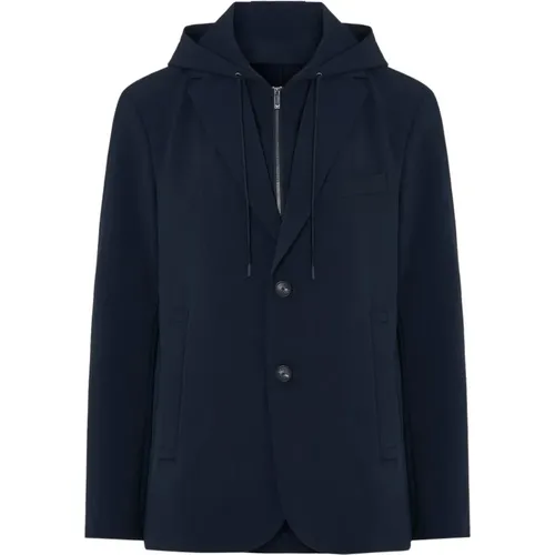 Navy Hooded Jacket , male, Sizes: M, L - Emporio Armani - Modalova