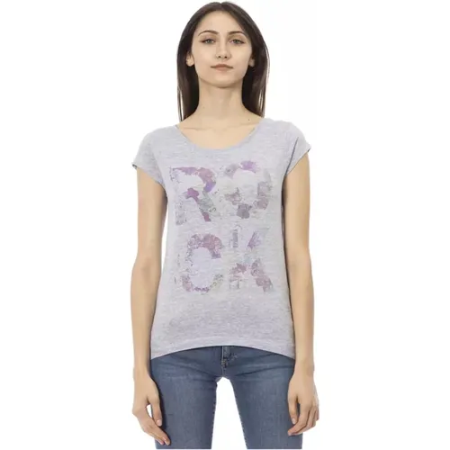 Graues Baumwoll-T-Shirt mit Kurzen Ärmeln , Damen, Größe: L - Trussardi - Modalova