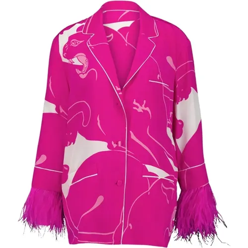 Elegant Feather-Trimmed Silk Blouse , female, Sizes: S, XS - Valentino Garavani - Modalova