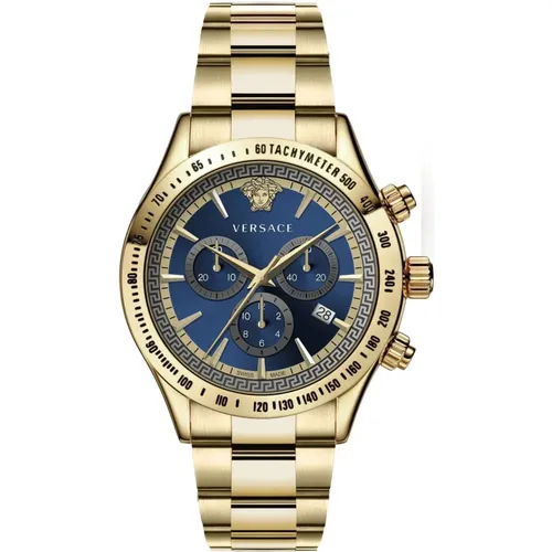 Classic Gold Chrono Blue Dial Watch , male, Sizes: ONE SIZE - Versace - Modalova