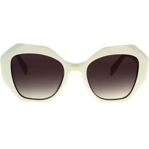 Sonnenbrille mit unregelmäßiger Form, weißem Rahmen und grauen Gläsern - Prada - Modalova