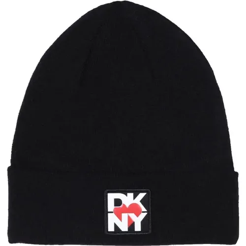 Schwarze Beanie Mütze Elegantes Design , Damen, Größe: L - DKNY - Modalova