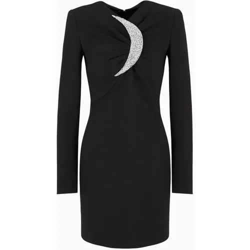 Schwarzes Minikleid mit Mond Design Akzent - Emporio Armani - Modalova