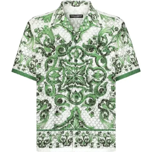 Majolica Print Silk Shirt , male, Sizes: M - Dolce & Gabbana - Modalova