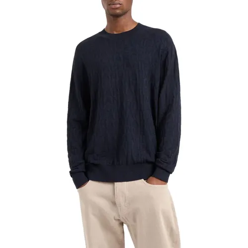 Blaue Pullover Jacquard Logo Muster , Herren, Größe: S - Armani Exchange - Modalova