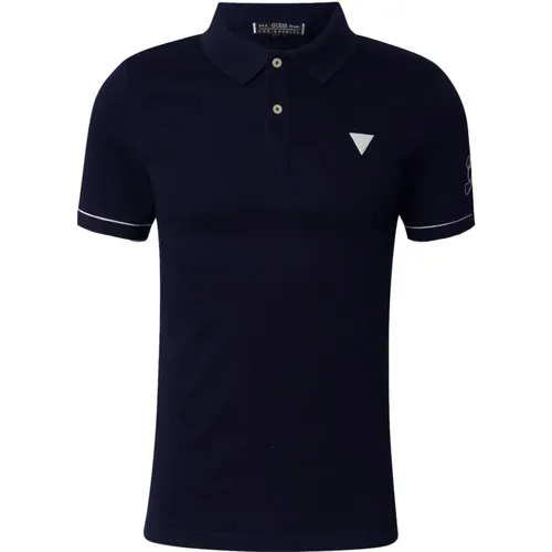 Blaues Baumwoll-Poloshirt mit Logopatch , Herren, Größe: XL - Guess - Modalova