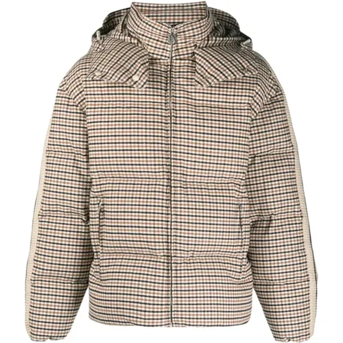 Check-Pattern Hooded Puffer Jacket , male, Sizes: M - Palm Angels - Modalova