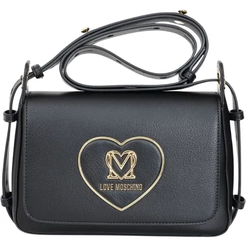 Schwarze Umhängetasche mit Herzplakette - Love Moschino - Modalova