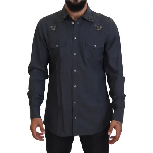 Blaues Denim Casual Slim-Fit Hemd , Herren, Größe: M - Dolce & Gabbana - Modalova