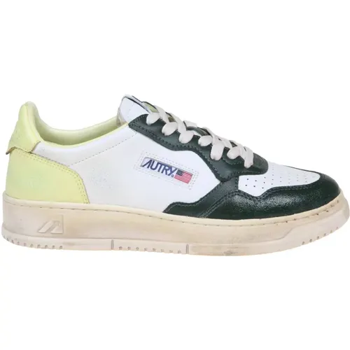 Vintage Leather Sneakers White/Green , male, Sizes: 6 UK, 9 UK, 7 UK, 11 UK - Autry - Modalova