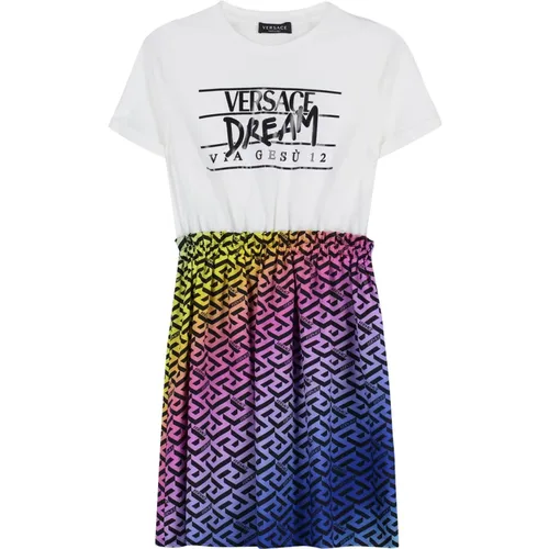 Bedrucktes T-Shirt-Kleid mit elastischem Bund - Versace - Modalova