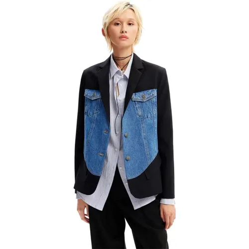 Blauer Button-Front Blazer mit Taschen - Desigual - Modalova