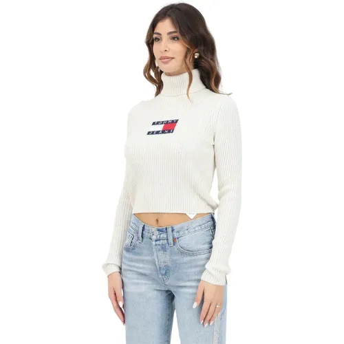 Hochgeschlossener Pullover in Creme , Damen, Größe: XS - Tommy Jeans - Modalova