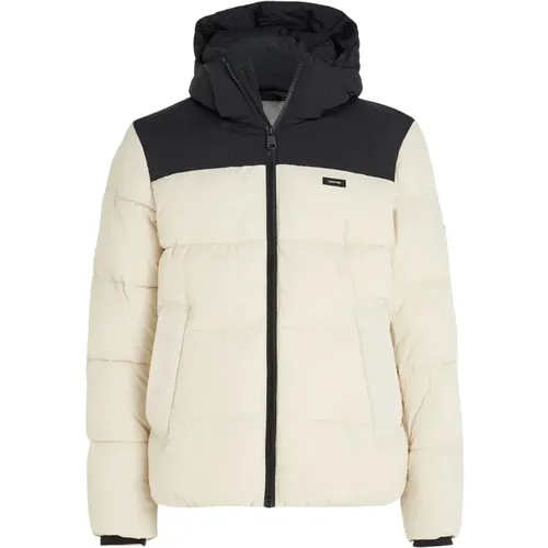 Short Crinkle Color Block Mens Puffer Jacket , male, Sizes: XL - Calvin Klein - Modalova
