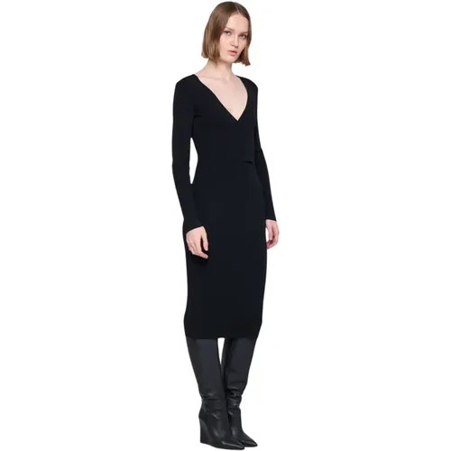 Geripptes Midi-Kleid mit Tiefem V-Ausschnitt , Damen, Größe: XS - Silvian Heach - Modalova