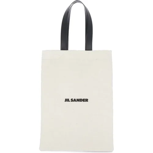 Leather Shopping Bag with Contrasting Logo , female, Sizes: ONE SIZE - Jil Sander - Modalova