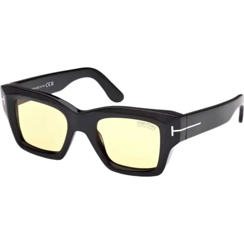 Quadratische Sonnenbrille gelbe Linse schwarzer Rahmen - Tom Ford - Modalova