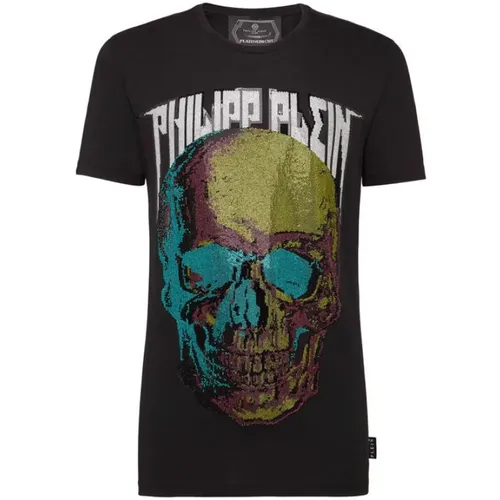 Skull and Plein T-Shirt , Herren, Größe: L - Philipp Plein - Modalova